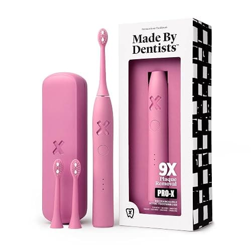 Made by Dentists PRO‑X Sonic Electric Toothbrush for Adults – Dentist‑Designed Whitening Rechargeable Toothbrush, 9 x More Plaque Removal, 70 Day Battery, 3 Modes, Travel Case & Extra Heads, Pink - Image 1