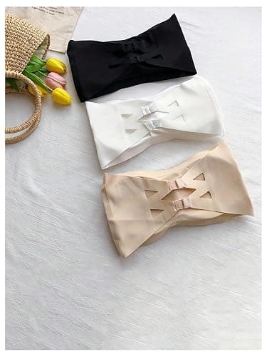 OYOANGLE Girl's 3 Pack Bandeau Strapless Bralette Comfortable Bras Seamless Tube Top Bra thumbnail 2