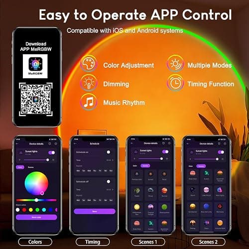 Tsrarey Sunset Lamp Multicolor Changed Night Light Projector with Button Switch,APP Control,360°Rotation for Room Decor,Party,Tiktok Live,Photography - Multicolor-A thumbnail 5