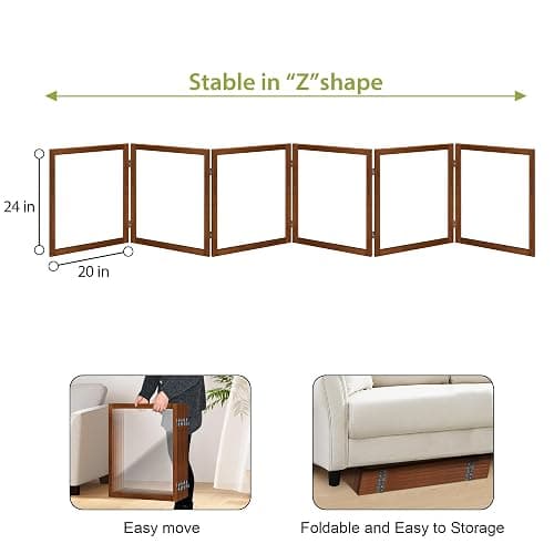 LZRS Extra-Wide Clear Dog Gate for Indoor Use - Transparent Pet Fence with Solid Hardwood and Plastic Board, Stylish & Durable freestanding Pet Gate for Doorways, Stairs and Hallways-6 Panel Cherry thumbnail 5