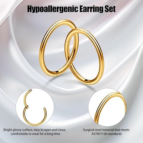 DGhera 8Pcs Nose Ring Hoop & Hinged Clicker Septum Rings [16G/18G/20G]–Hoop Helix Cartilage Daith Tragus Sleeper Earrings For Women Men thumbnail 3