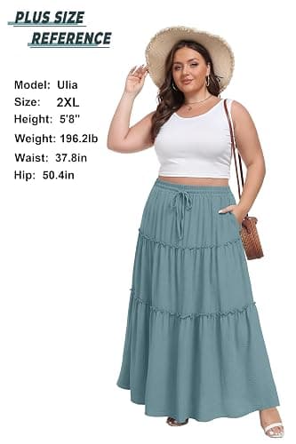 Lepunuo Womens Casual Boho High Waisted Flowy Maxi Skirts Trendy Floral Cute Long Skirts with Pockets thumbnail 6