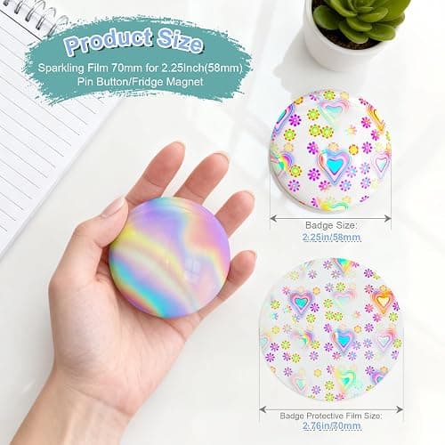 300 Pcs Badge Protective Film, Button Maker Supplies Glittering Film, with 1 Gasket,10 Styles Holographic Glitter Film,1 Style Clear & 1 Style Blank Paper for 2.25 Inch 58mm Button Maker Machine (300) thumbnail 6