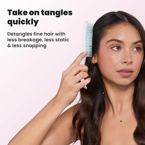Tangle Teezer Fine Ultimate Detangler Brush for Fine Hair, Pink & Mint | Patented two-tier, soft-flex teeth detangles & reduces breakage on wet or dry hair; Shower-friendly hairbrush for fine hair thumbnail 7