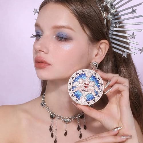 Flower Knows Little Angel Embossed Highlighter - Cool Starlight Highlighter Powder,Long-Lasting Ethereal Starry Glow,Cool Blue-Purple & White Pearl Shimmer,Galaxy-Inspired(L04 Moon River) thumbnail 5