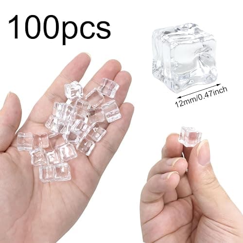 Honbay 100PCS 12mm Lifelike Simulation Acrylic Ice Cubes Artificial Plastic Clear Square Ice Cubes Decorations Realistic Fake Food Models Ornaments for Home Party Tabletop Decoration Photography Prop thumbnail 3