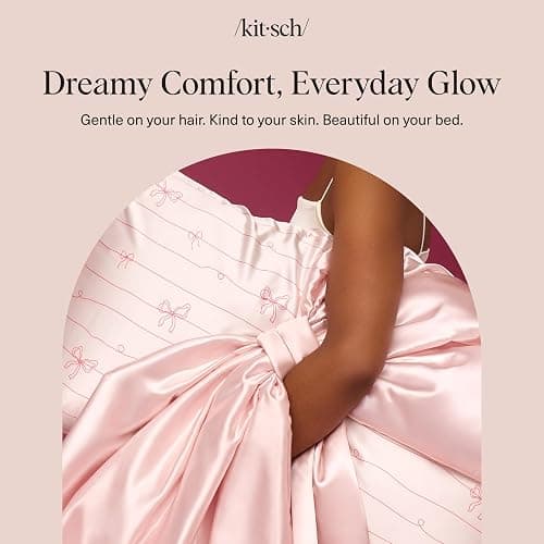 Kitsch Satin Pillowcase, Softer Than Silk Pillow Cases Queen, Cooling Pillow Covers, Satin Pillowcase w/Zipper for Hair, Skin & Quality Sleep, Wrinkle-Free & Smooth, Queen Size 19"x26" Striped Bows thumbnail 3