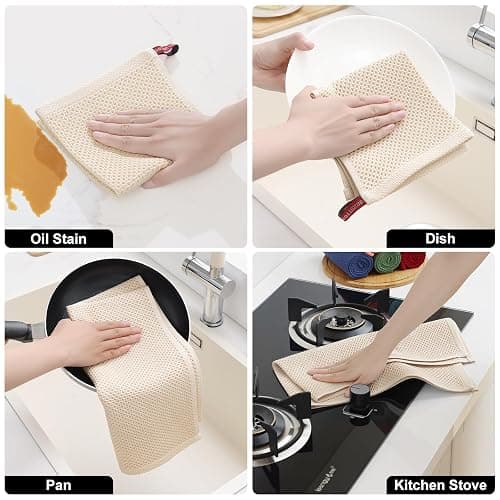 Homaxy 100% Cotton Kitchen Towels and Dishcloths Set, 12 x 12 Inches and 13 x 28 Inches, Set of 8 Bulk Kitchen Towels Set, Ultra Soft Absorbent Dish Cloths for Washing Dishes, Beige thumbnail 6