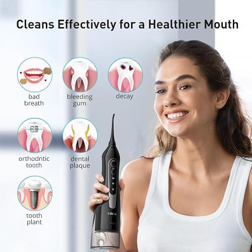 COSLUS Water Dental Flosser Teeth Pick: Portable Cordless Oral Irrigator 300ML Rechargeable Travel Irrigation Cleaner IPX7 Waterproof Electric Flossing Machine for Teeth Cleaning C20(F5020E) thumbnail 8