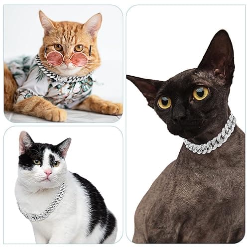 Tallew Silver Dog Chain Diamond Collar Walking Metal Chain Necklace with Secure Buckle Pet Cuban Style Collar Jewelry Accessories for Small Medium Large Dog Cats(22 Inch) thumbnail 7