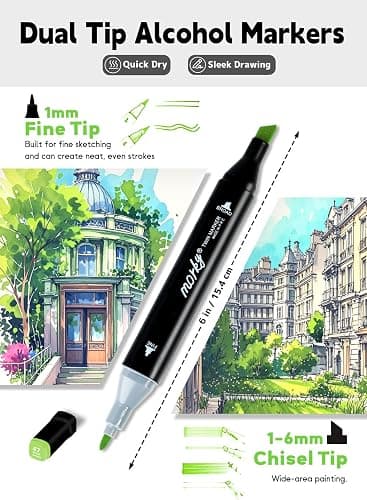 Brled 320 Colors Alcohol Markers with Free App, Chisel & Fine Tip Alcohol-Based Marker Set for Adults, Dual Tip Artist Markers for Drawing, Coloring Illustration, Painting and Great Gift Idea thumbnail 2