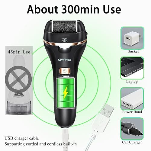 Electric Foot Callus Remover- Long Service Time, Rechargeable Electronic Foot File- Ideal Gift, Professional Pedicure Tools, Waterproof Foot Scrubber, Pedicure Kit Feet Care for Dead Skin (Black) thumbnail 2