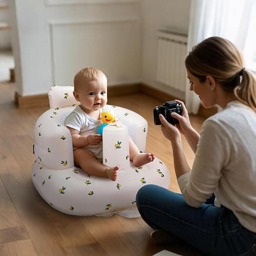 Inflatable Baby Chair, AirSwim Baby Inflatable Seat for Babies 3 Months and Up Summer Inflatable Baby Seat for Sitting Up, Blow Up Baby Floor Seat with Built in Air Pump, Orange thumbnail 9