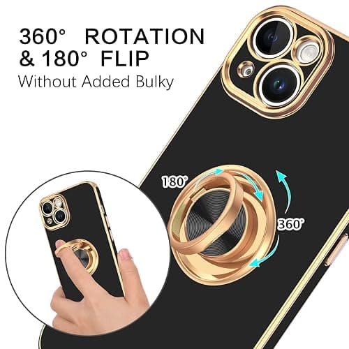 VENINGO iPhone 14 Case,Phone Case for iPhone 14,Slim Fit Soft 360° Ring Holder Kickstand Magnetic Car Mount Supported Easy Clean Shockproof Protective Cover for iPhone 14 6.1" 2022, Black/Golden thumbnail 8