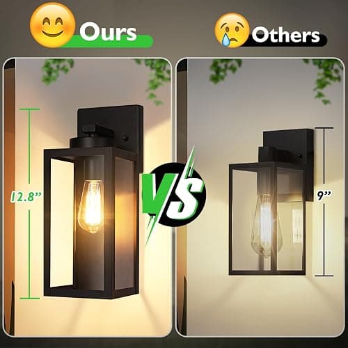Outdoor Wall Light Fixtures, Exterior Waterproof Wall Lanterns, Porch Sconces Lighting with E26 Sockets & Glass Shades, Modern Matte Black Outside Lights for Patio Front Door Entryway Garage, 2-Pack thumbnail 2