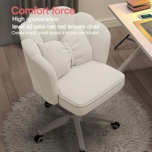 XUEGW Petal Desk Chair with Bow Cushion Velvet Vanity Chair with Wheels, Upholstered Home Office Chair for Girls Women, Mid-Back Swivel Computer Task Chairs for Living Room Bedroom thumbnail 6