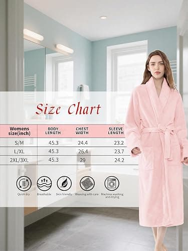 Soft Robe For Women，Warm Plush Bath Robes Female，Spa Towel After Shower Lightweight Long Bathrobe thumbnail 6