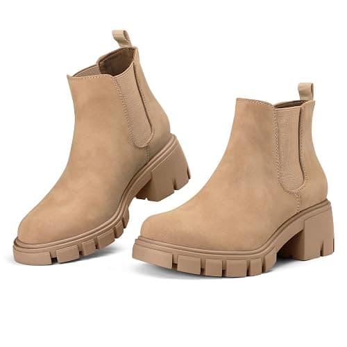 mysoft Women's Platform Chelsea Boots Lug Sole Slip On Chunky Block Heel Ankle Booties thumbnail 6