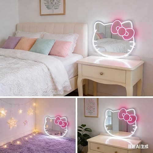THIIXDAI Hello Kit Mirror with Light Neon Signs for Room Decor, USB Powered Cute Cat LED Lights, Teen Girl Best Gift, Makeup Mirror Neon Sign Wall Decor (Warm White) thumbnail 6