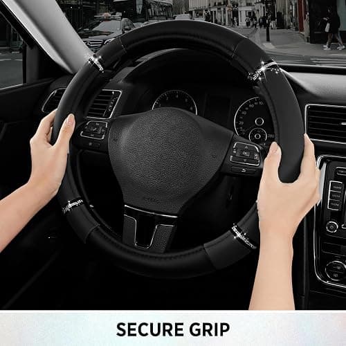Road Comfort Leather Steering Wheel Cover – Premium Anti-Slip Car Steering Wheel Grip Cover – Universal Fit for 14.5”–15” Cars, Trucks & SUVs - Black thumbnail 5