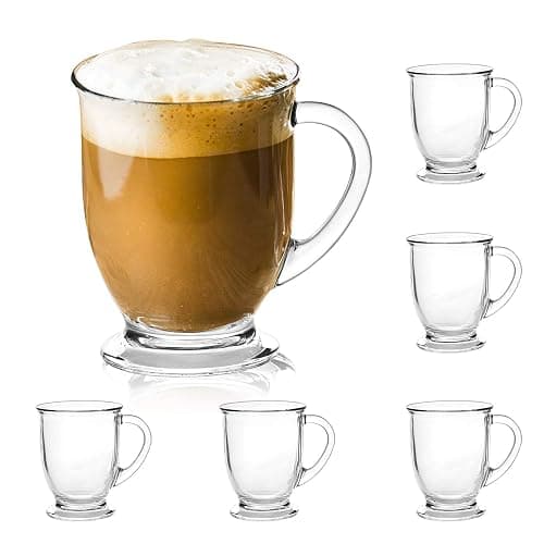 15oz/450ml Glass Coffee Mugs Clear Coffee Cups with Handles perfect for Latte, Cappuccino, Espresso Coffee, Tea and Hot Beverages, Set of 6 - Image 1