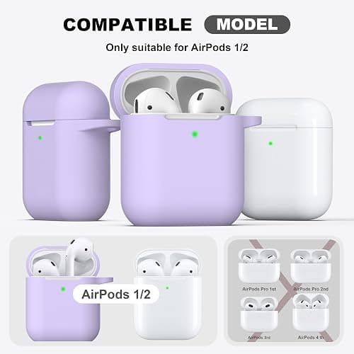 R-fun Compatible with AirPods Case Cover, Soft Silicone Protective Cover with Keychain for Women Men Compatible with Apple AirPods 2nd 1st Generation Charging Case, Front LED Visible,Pink Purple thumbnail 3