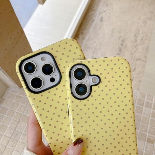Longlayss Compatible with iPhone 16 Case Cute Aesthetic Polka Dot Phone Case for Women Girl Shockproof Slim TPU and Hard PC Protective Cover (Yellow) thumbnail 6