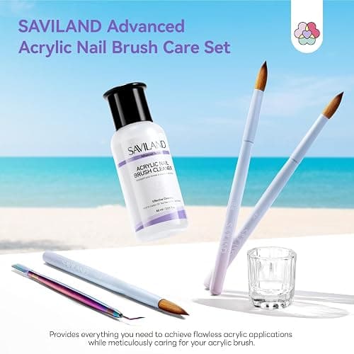 SAVILAND Acrylic Nail Brush with Cleaner: Size 8,10,14 Professional Acrylic Brushes Makeup Brushes Cleaner Conditioner Nail Brush Cleaner Tool & Dappen Dish for Acrylics Nails Home Salon DIY thumbnail 2