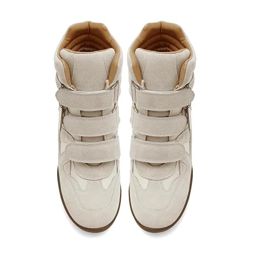 Dsevht Hidden Wedge Sneakers for Women High Top Fashion Sneaker Suede High Heel Platform Tennis Triple Strappy Band Casual Vintage Dressy Comfy Campus Trendy Retro Sneaker thumbnail 8
