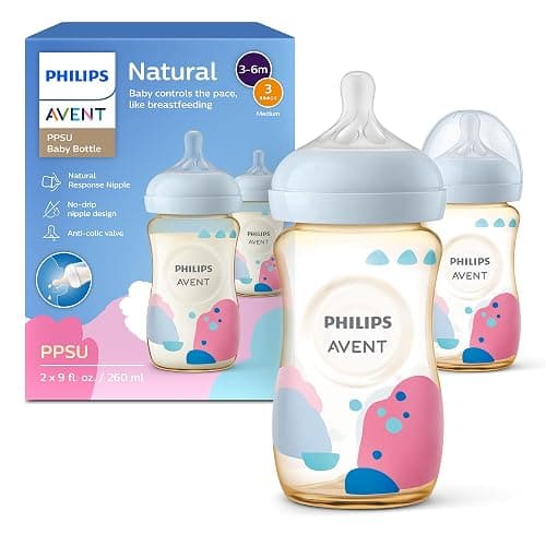 Philips Avent Natural PPSU Baby Bottles, Medium Flow, 9 oz, BPA-Free | Baby-Controlled Flow, No-Drip Design, Reduces Colic and Gas with Anti-Colic Valve, 2-Pack, SCY943/02 thumbnail 2