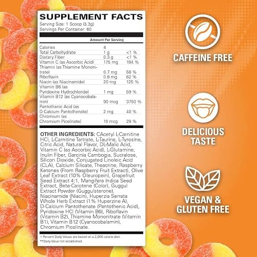 EHP Labs OxyShred Non Stimulant Pre Workout Powder - Stim Free Pre Workout, Caffeine Free Preworkout for Men & Women with L Glutamine & Acetyl L Carnitine - Peach, 60 Servings thumbnail 3