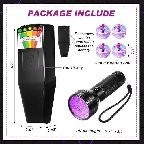 Dunzy 6 Pcs Ghost Hunting Equipment Kit Include 1 Emf Meter 1 UV Flashlight and 4 LED Light up Pet Cat Ball Ghost Investigation Paranormal Equipment for Home Office Inspections Gifts(Strong Light) thumbnail 2