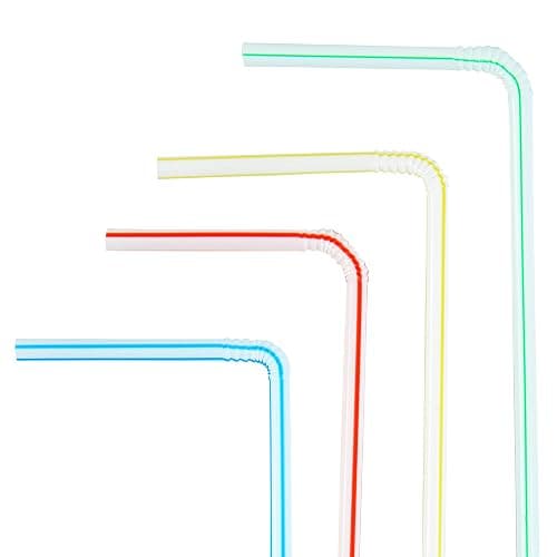 Resinta 500 Pieces Striped Disposable Plastic Straws Multi Colored Flexible Bendable Drinking Straws for Party Supplies 8 inch thumbnail 4