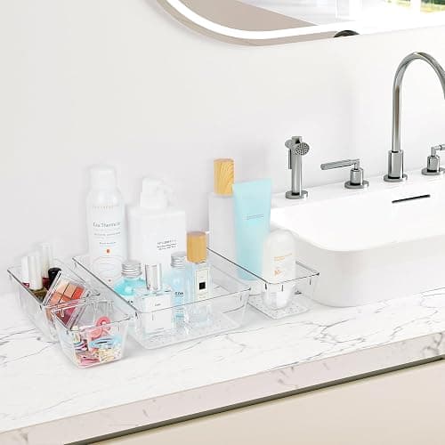 Vtopmart 25 PCS Plastic Clear Drawer Organizer, Acrylic Desk Drawer organizers, Organization and Storage for Makeup, Bathroom, Office, kitchen, Bedroom thumbnail 2