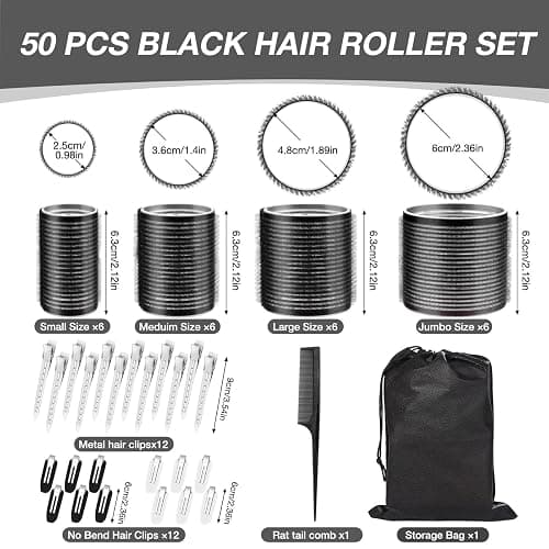50 Stücke Lockenwickler Set, 24 Stück 4 Größen (60/48/36/25mm) mit 24 Edelstahl-Clips, Lockenwickler Groß, lockenwickler Selbsthaftend Hair Rollers für Lange, Mittlere & Kurze Haare thumbnail 2