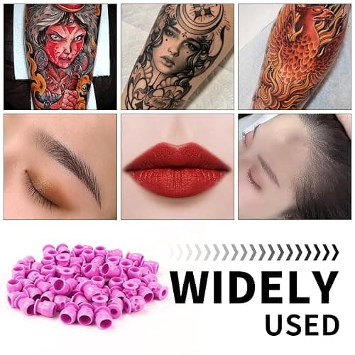 OFEYLE Tattoo Ink Caps Disposable Skull Tattoo Ink Cups Plastic Ink Caps for Tattooing Makeup Pigment Ink Cups Tattoo Ink Holder Tattoo Supplies and Equipment, Tattoo Accessories (Pink-50PCS) thumbnail 6