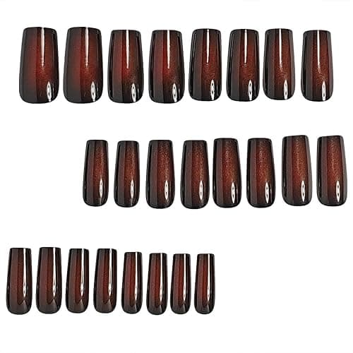 SINHOT Square Press on Nails Long - Goth Black & Red Ombre Gothic Style Squoval Nail Art, DIY Fake Nails with Glossy Glue on Nails, 24Pcs thumbnail 2