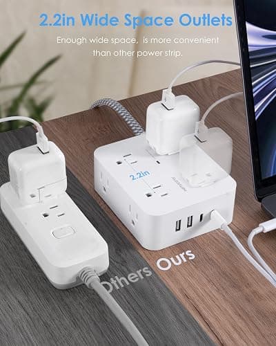 6Ft Surge Protector Power Strip with USB C, HANYCONY Extension Cord with 8 Outlets(2.2 IN) 4 USB Ports(2 USB C), Flat Plug, Wall Mount, 3 Side Outlet Extender for Home Dorm Room Essentials, ETL Listed thumbnail 5