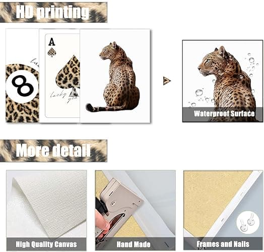 Trendy Leopard Canvas Wall Art Set of 3 - Cheetah Prints Wall Decor Pictures, Funky Lucky You 8 Ball Poster Preppy Aesthetic Paintings, for Girls Bedroom Dorm Apartment 12x16 inch Framed thumbnail 7