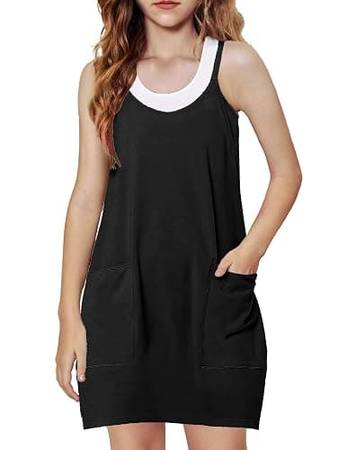 Arshiner Girls Dress with Shorts Casual Summer Spaghetti Straps One Piece Romper Dresses with Pockets for Kid 5-15 Y - Image 1