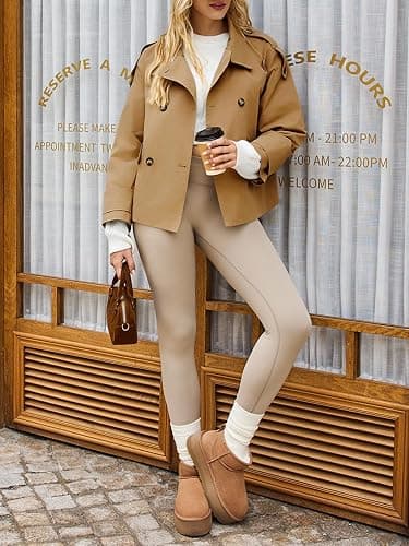 Tankaneo Womens Short Trench Coat Oversized Double Breasted Stand Collar Cropped Jacket Fall Casual Work Outerwear thumbnail 5