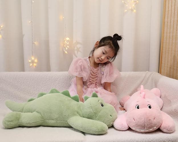 XMV 31 inch 5 lbs Dinosaur Weighted Stuffed Animals, Large Weighted Plush Animal, Cute Plush Toy Pillow, Soft Dino Plushie Gifts for Adults, Kids, Boys and Girls (Pink) thumbnail 7