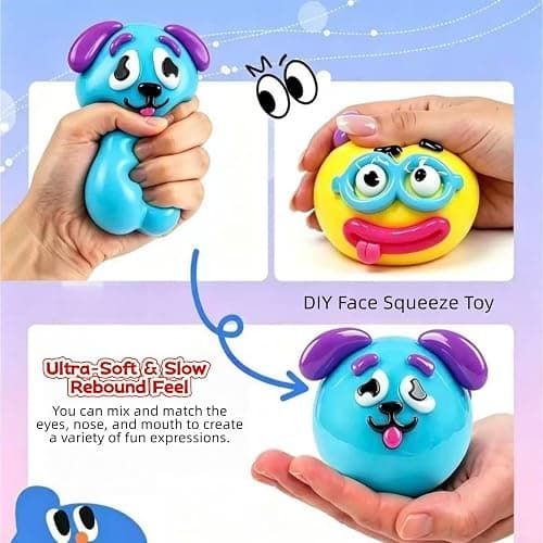 Smushers Squishy Fidget Toy with Interchangeable Faces, Dog Face Swap Squishy Stress Balls DIY Face Squeeze Toy Soft Dog Face Swap Stress Relief Sensory Squeeze Toy Home Office (F) thumbnail 6