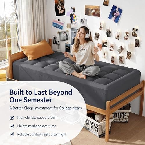 ELEMUSE Twin XL Dorm Dual Layer 3 Inch Memory Foam Mattress Topper for College, Dorm Room Essentials, 2 Inch Cooling Gel Foam and 1 Inch Soft Pillow Top Bed Pad,Back to School,Grey thumbnail 3
