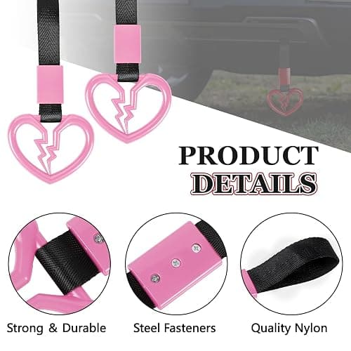 Wuyaoyao 2PCS Broken Heart Handle Ring for Car, Heart Shaped Handle Straps, Hand Strap Grab Handles Hang Ring for Car Bus Subway, Drift Charm Rear Bumper Warning Interior Decoration (Pink) thumbnail 3