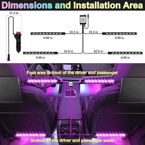 BFXM Car Interior Lights, 12V LED Strip Lights with Cigarette Lighter Adapter, Ambient Lighting Car Accessories, App & Remote Control Music Sync Color Change Lights for Truck Car Decor (36LED Beads) thumbnail 3