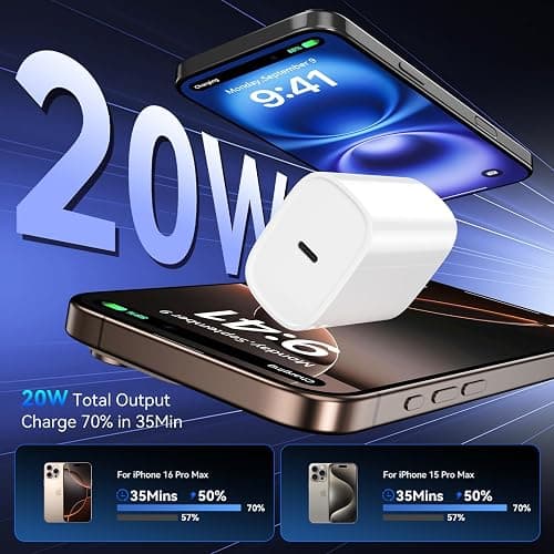 iPhone 16 15 Pro Charger Fast Charging, 20W USB C Fast Charger Block with 10ft Long Type C Chargers Fast Charging Cable Cord for iPhone 16/16 Pro/16 Pro Max/16 Plus 15/15 Pro/15 Pro Max, S24 Ultra thumbnail 2