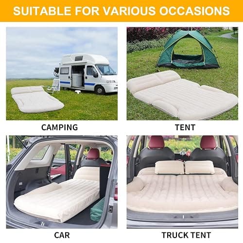 KMZ SUV Air Mattress Thickened and Double-Sided Flocking Travel Camping Bed with 2 Pillows & Electric Pump Dedicated Mobile Cushion Inflatable Bed for SUV Trunk and Rear Seat (Beige and Coffee) thumbnail 6