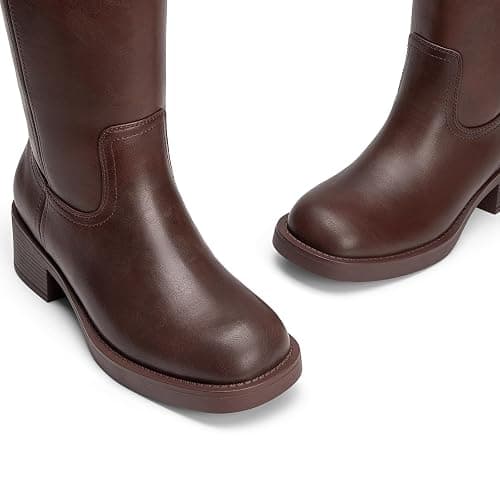 Athlefit Women's Knee High Boots Square Toe Chunky Block Riding Tall Boots for Women Low Heel thumbnail 6