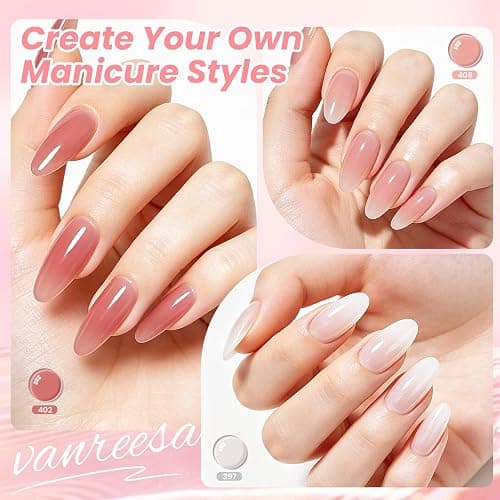 VANREESA 24Pcs Jelly Gel Nail Polish Set -Soft Milky White Nude Pink Red Brown Jelly Translucent Gel Polish Colors with Base Coat 2 Top Coats Neutral Colors All Seasons Nail Polish Set Gifts for Women thumbnail 3